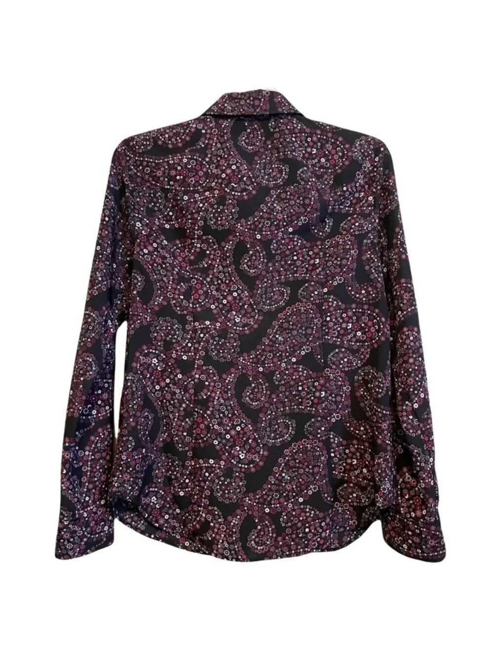 Michael Kors Black Purple Floral Blouse Paisley Long Sleeve Lock Zipper SMALL